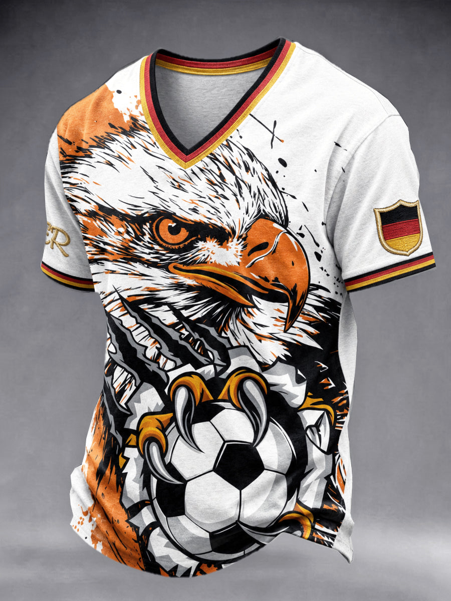 Herren Deutsch Fußball Adler Print Casual T-Shirt mit V-Ausschnitt