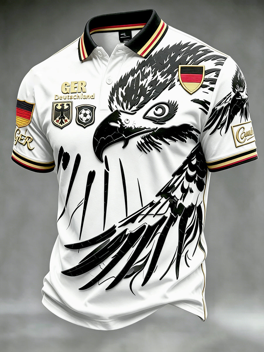 Herren weißes deutsches Fußball Adler muster lässiges Polos hirt