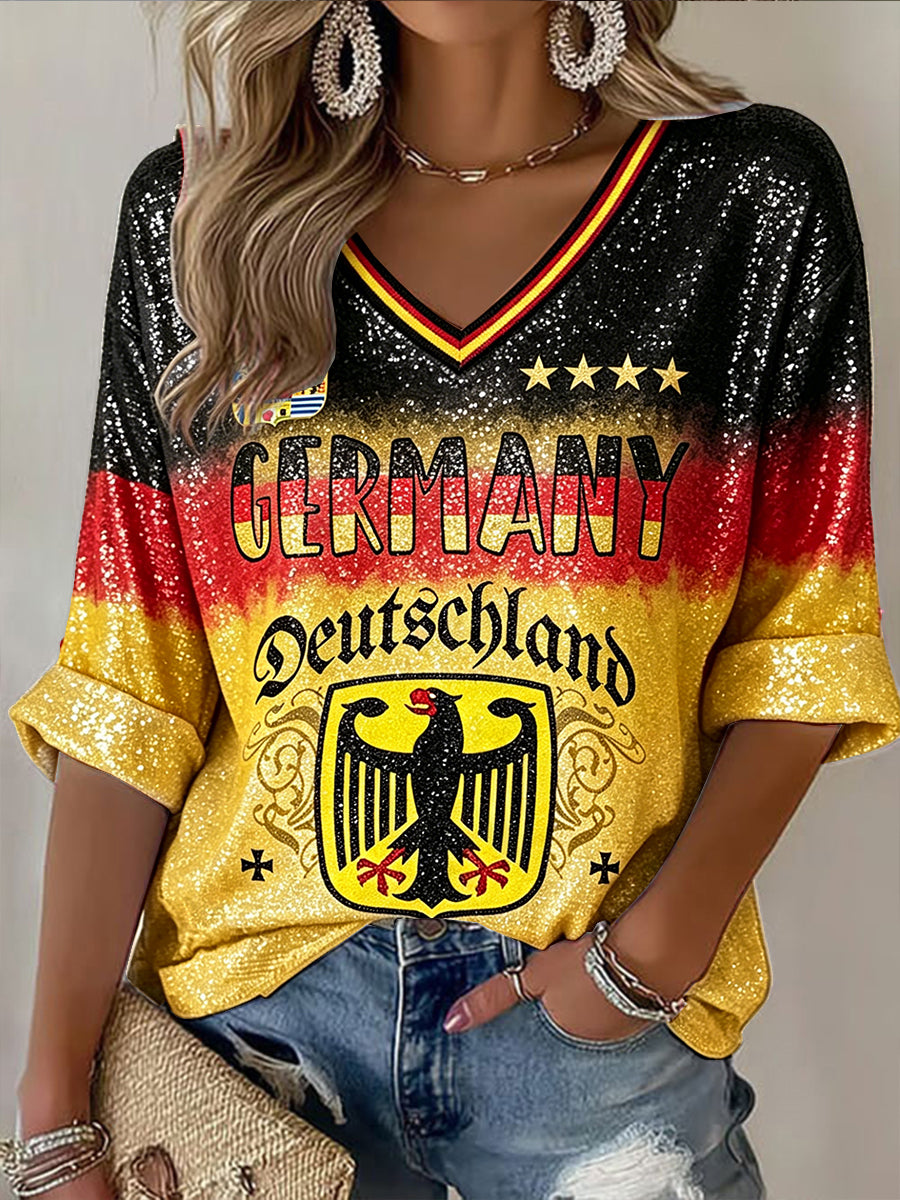 Frauen Deutschland Flagge Gradienten druck Freizeit T-Shirt mit V-Ausschnitt