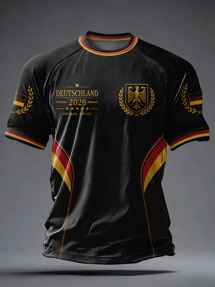 Herren-Deutschland-Fußballfan-Print-Lässiges Kurzarm-T-Shirt