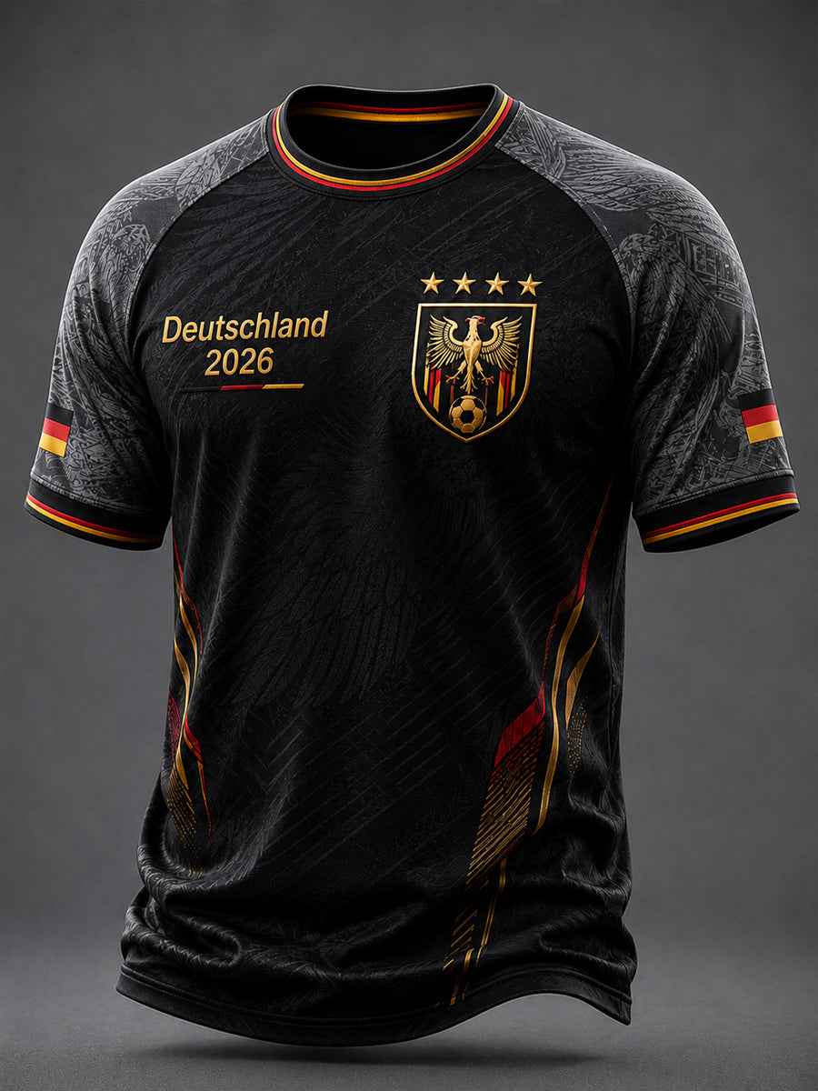 Herren-Deutschland-Fußballfan-Print-Lässiges Kurzarm-T-Shirt