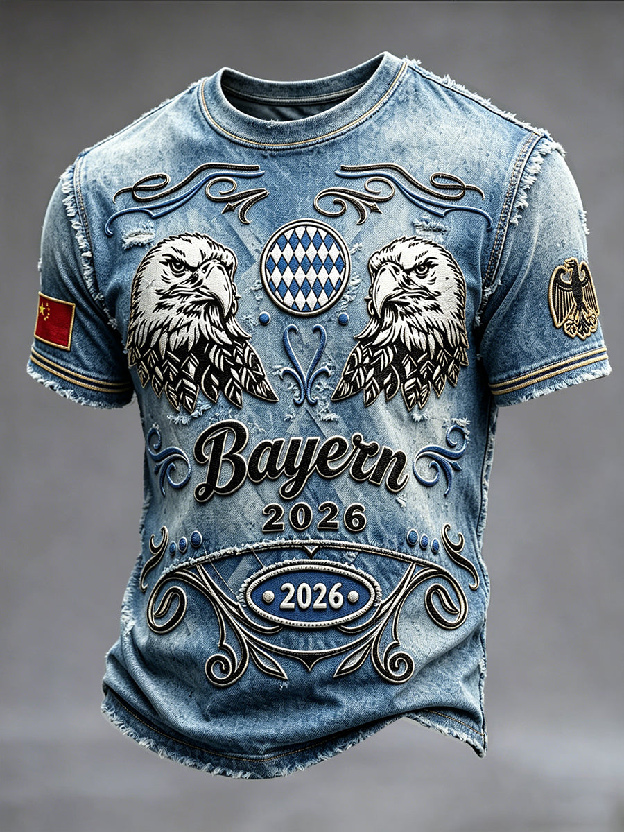 Männer deutsche Flagge Fußball Adler 3D-Druck Denim-Effekt lässig T-Shirt