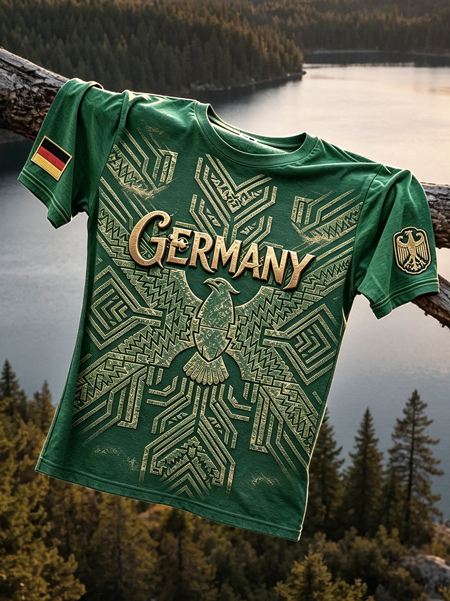 Herren T-Shirt mit deutschem Viking-Print Grün Retro Casual