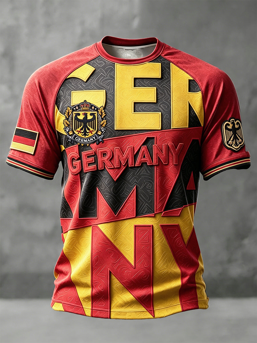 Herren-Herren-Fußball-Patchwork-Print-T-Shirt mit lässiger Schulter