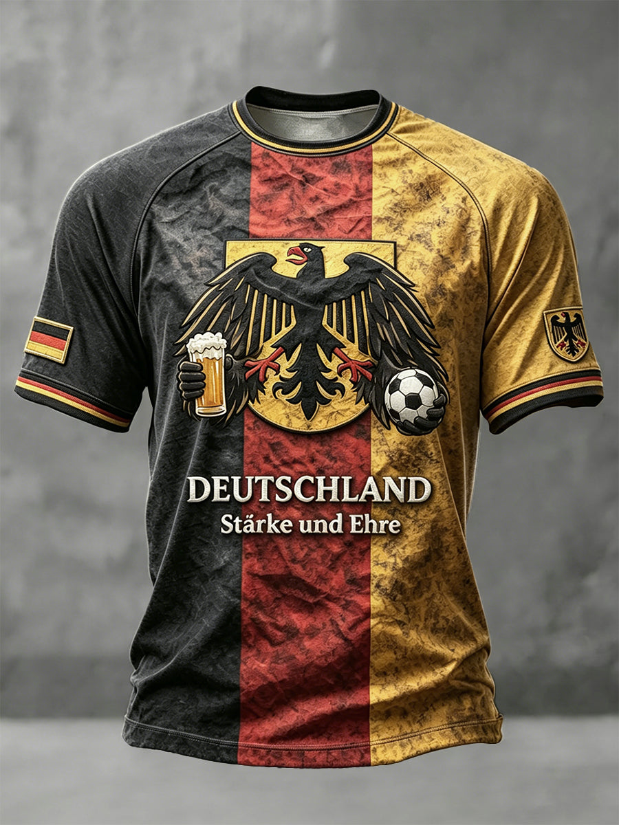 Herren-T-Shirt im Retro-Design mit deutschem Fußballmotiv, lässiger Drop-Shoulder-Schnitt