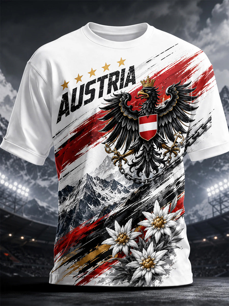 Herren-T-Shirt mit lässigem Motiv von österreichischen schneebedeckten Bergen