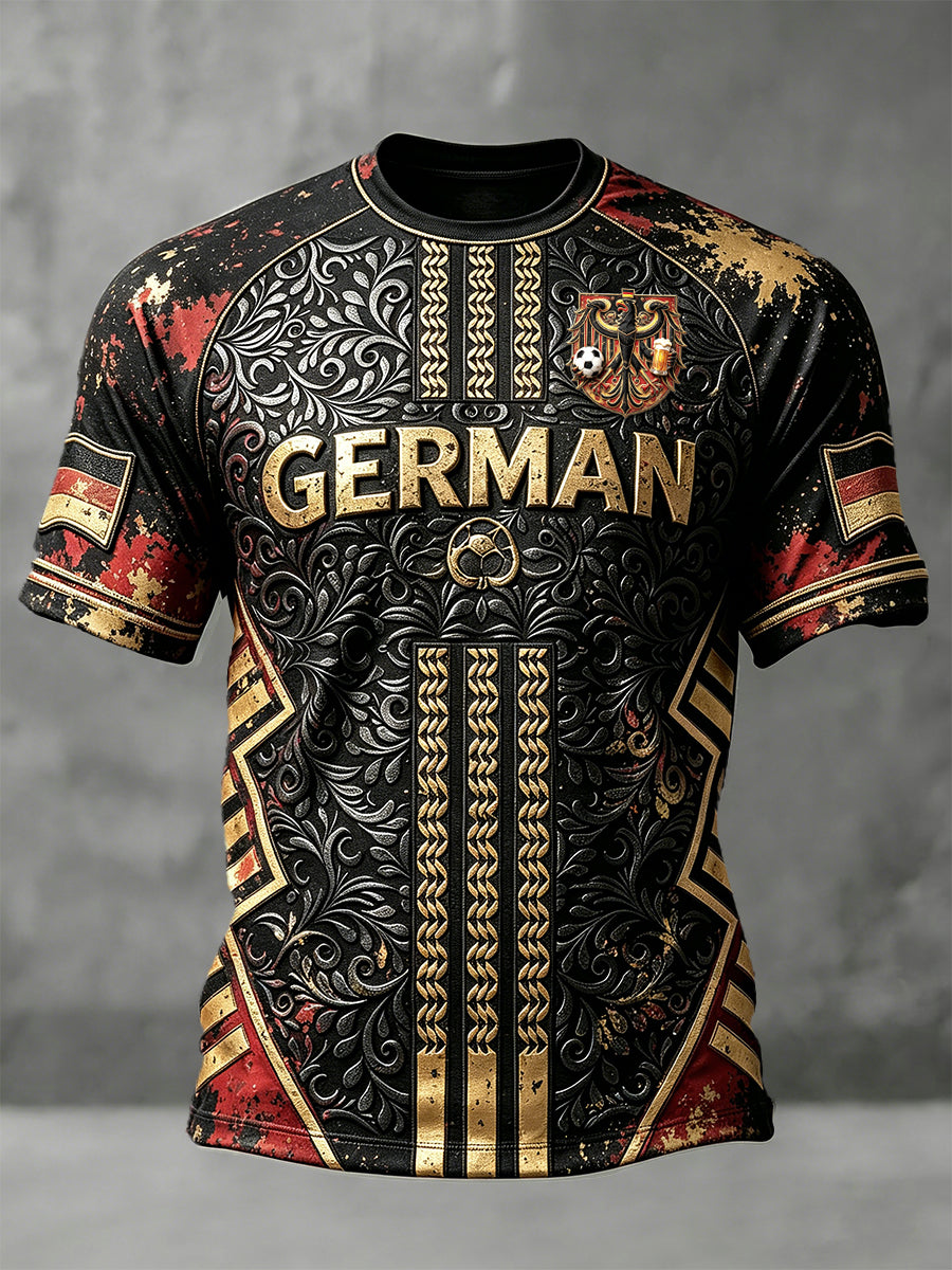 Herren-T-Shirt im Retro-Design mit deutschem Fußballmotiv, lässiger Drop-Shoulder-Schnitt