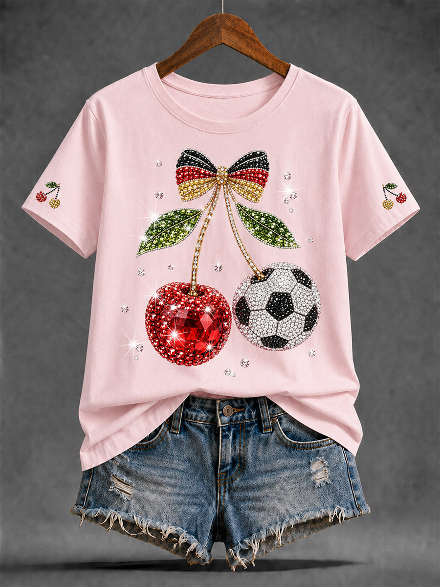 Damen-Freizeit-T-Shirt mit sommerlichem Fußball-Print