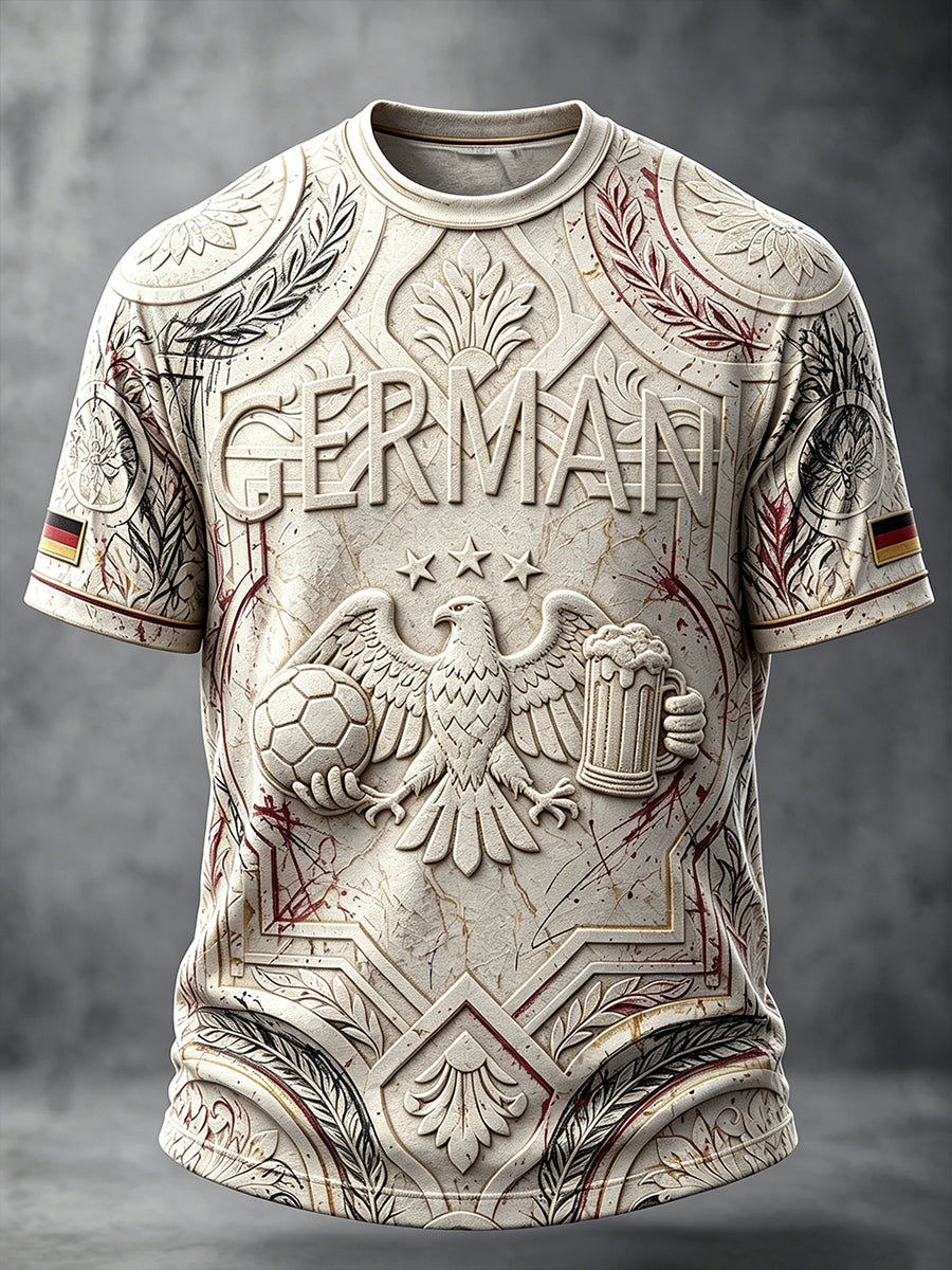 Herren Retro deutscher Fußball 3D-gedrucktes lässiges Schulter-T-Shirt