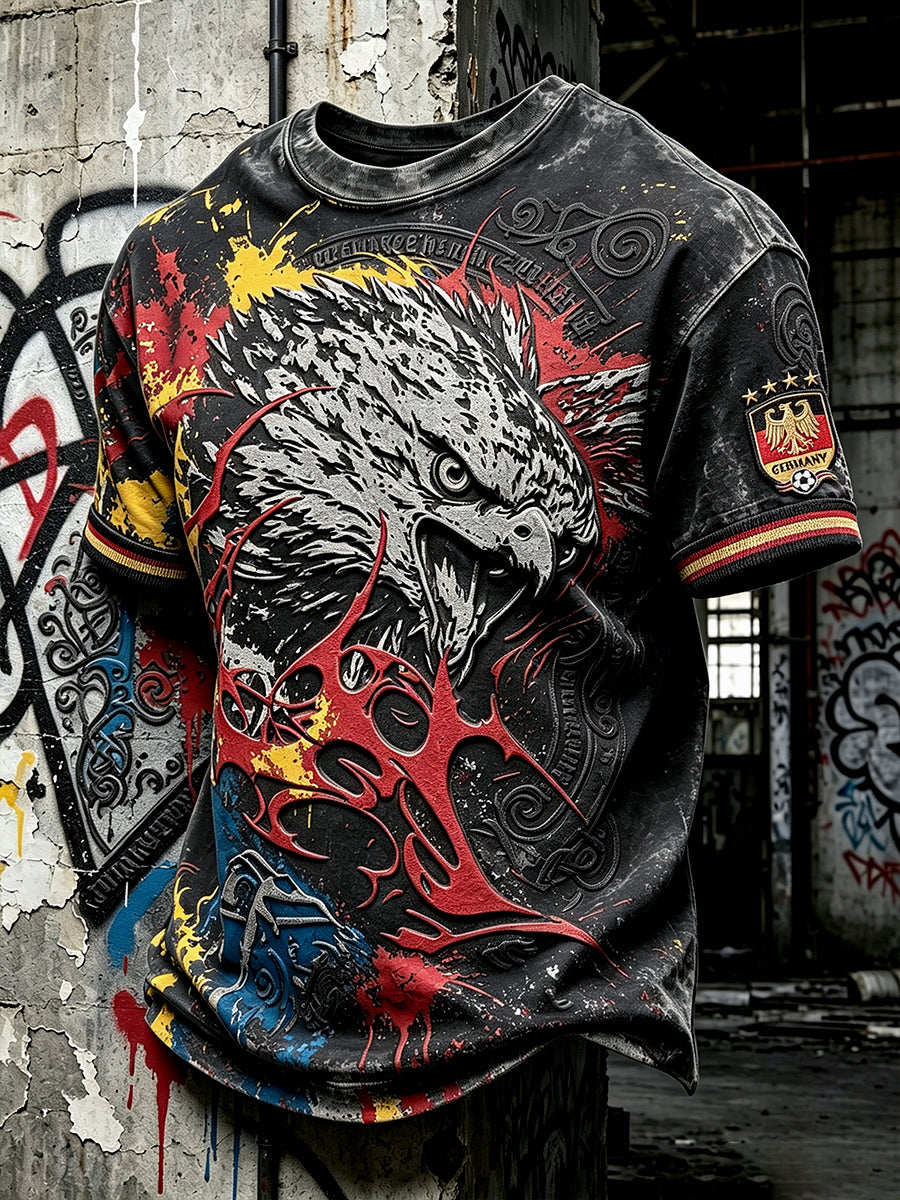 Herren-T-Shirt mit Graffiti-Print der deutschen Fußball‑Eagles, lässige Mode