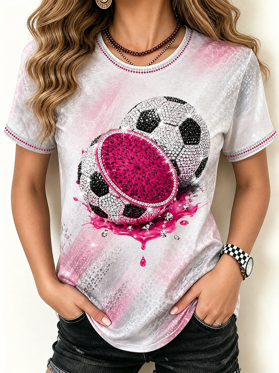 Sommerliches T-Shirt für Damen mit Obst- und Fußballmotiv