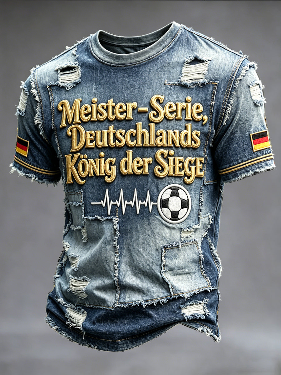 Herren-Fußball-Patchwork-Print-T-Shirt lässig