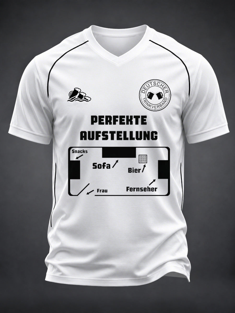 Herren-Fun-T-Shirt mit Fußball- und Bier-Print sowie V-Ausschnitt