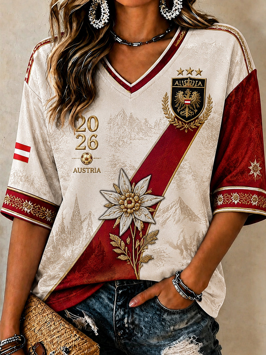 Frauen 2026 Österreich Fußball Kunst Casual T-Shirt