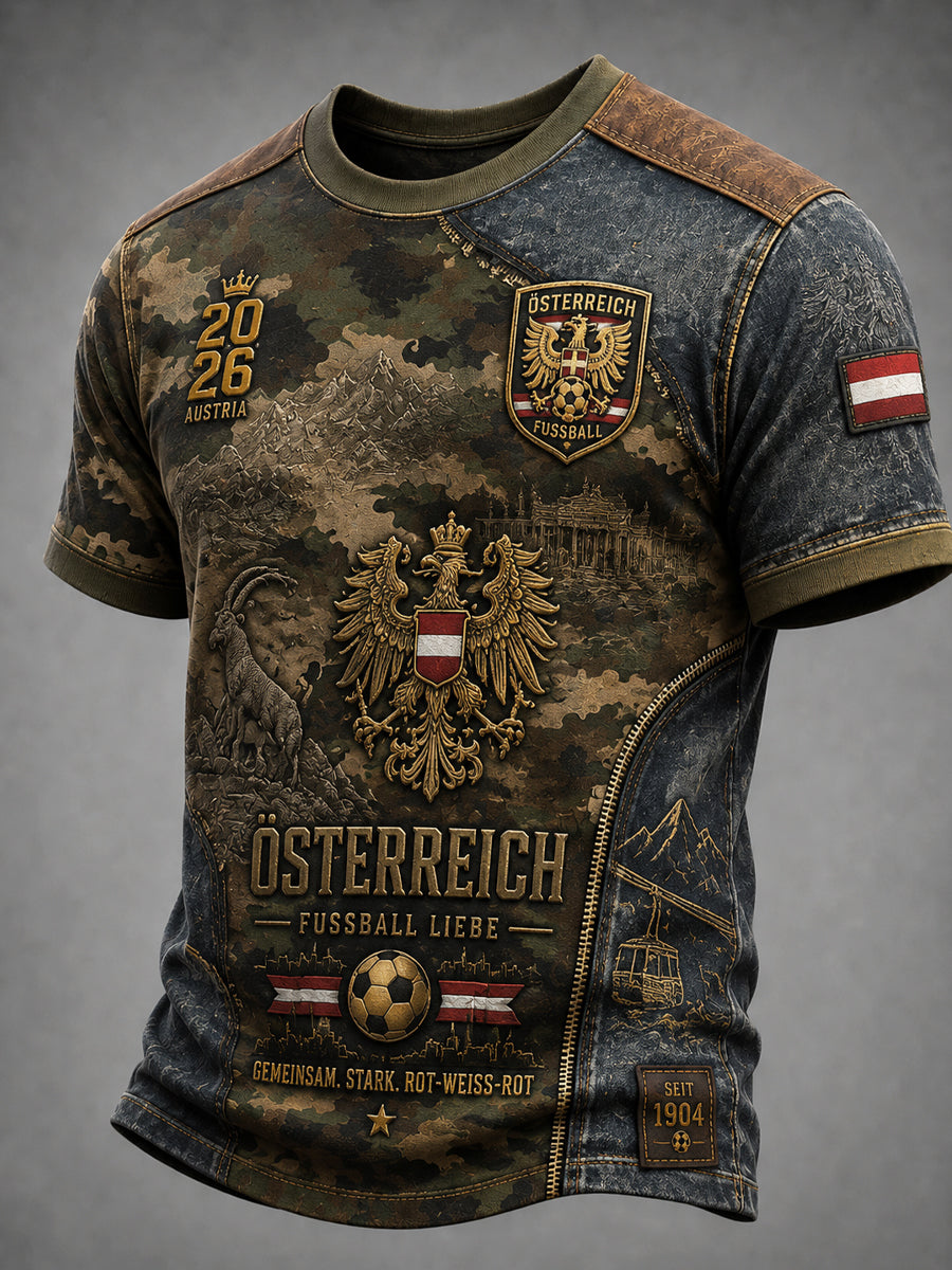 2026 österreich isches Fußball-Gedenk-T-Shirt im Vintage-Stil