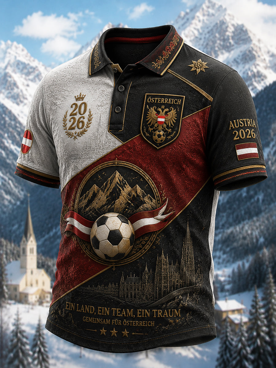 Retro 2026 Österreich Fußball Patchwork Casual Polo Shirt