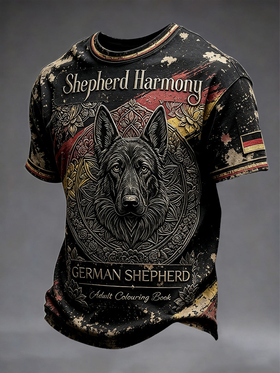 Herren-Casual-T-Shirt mit schwarzem deutschen Flaggenhund-Print