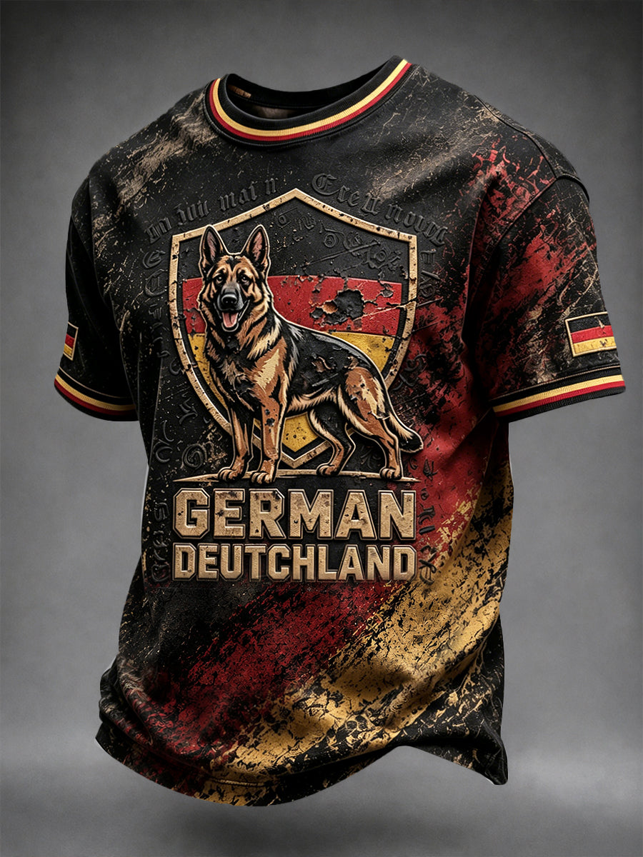 Herren-Casual-T-Shirt mit schwarzem Deutscher-Schäferhund-Retro-Print