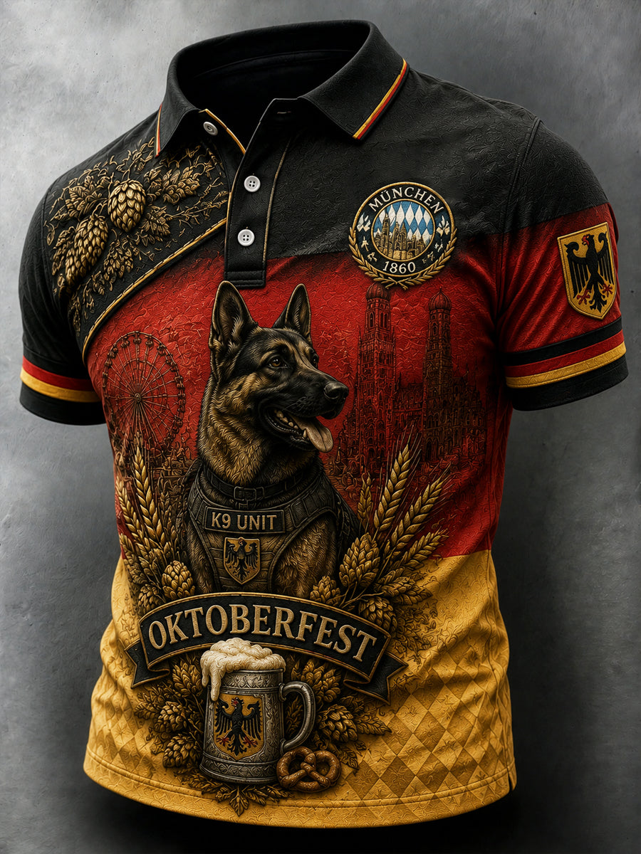 Retro-Beiläufiges Poloshirt im Patchwork-Stil für Bierliebhaber