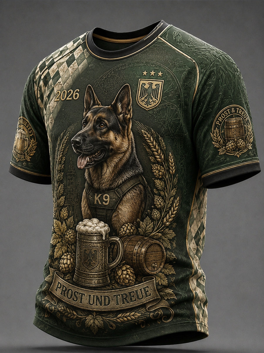 Retro deutsches Bier Polizeihund Kunst lässig T-Shirt