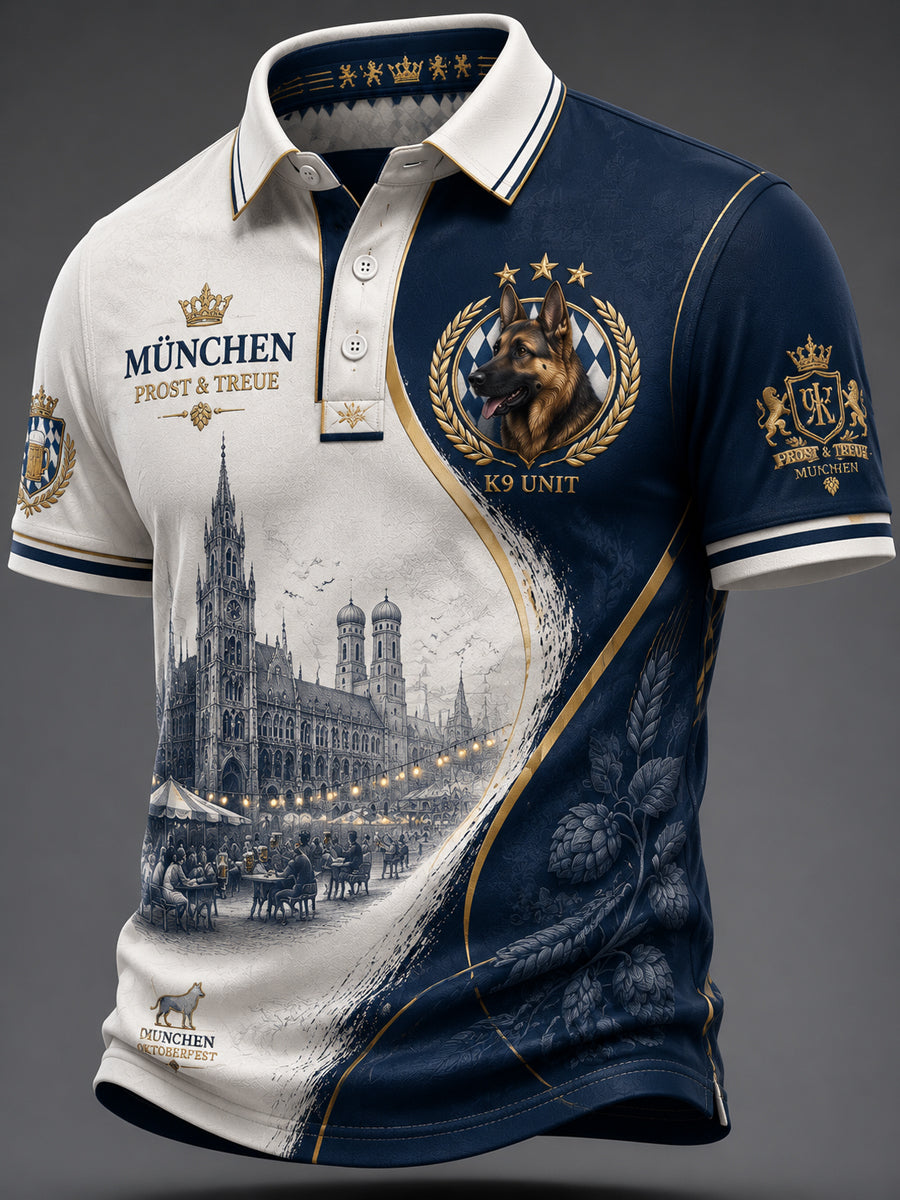 Retro Deutsches Bier Polizeihund lässig Polo Shirt