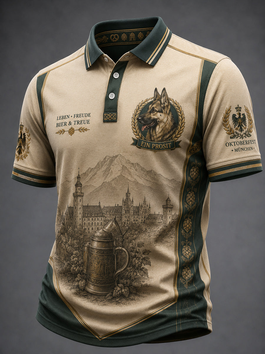 Retro deutsches Bier Polizeihund Patchwork lässig Polo-Shirt