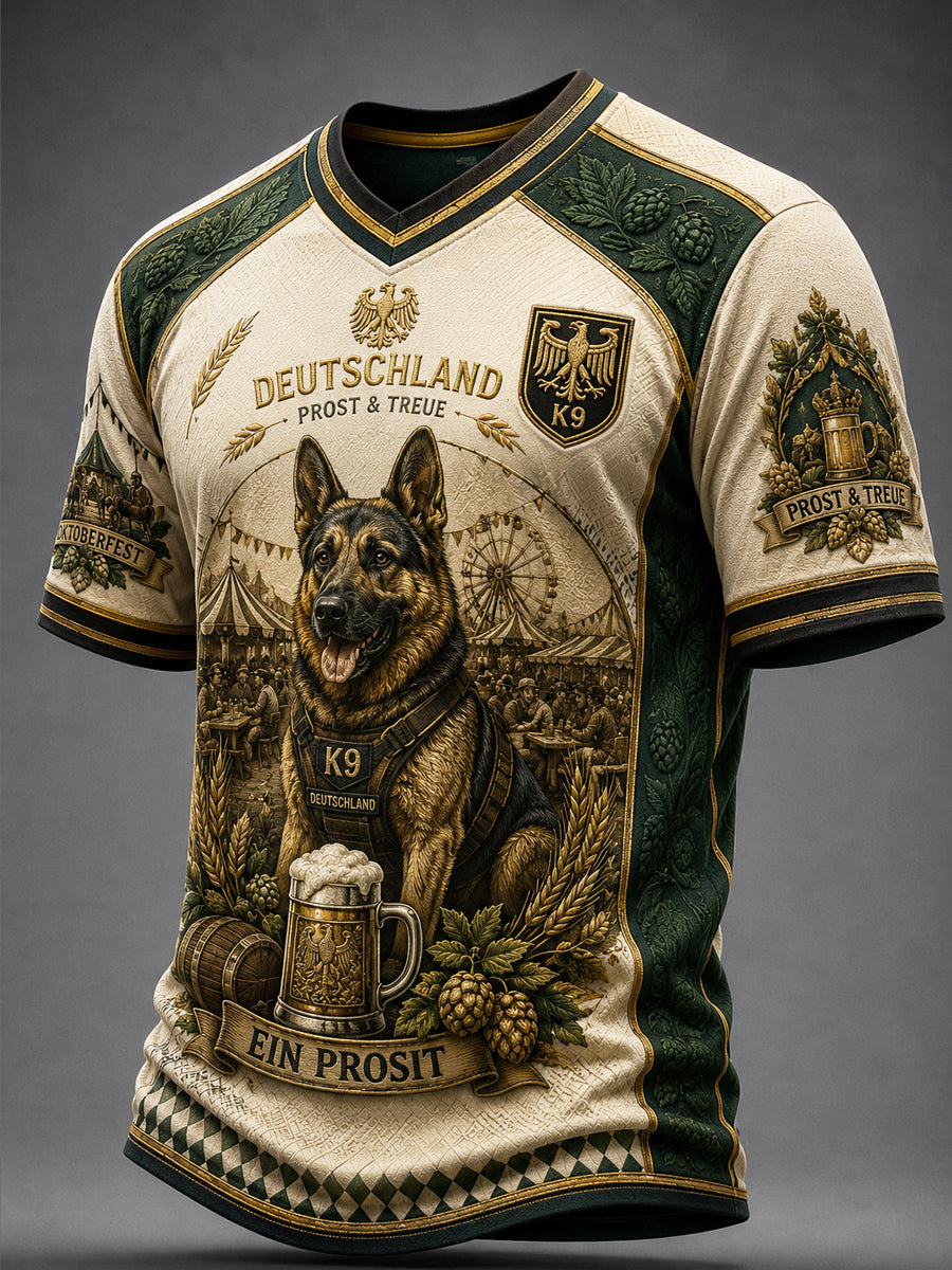 Vintage deutsche Bier Polizeihund Patchwork lässig T-Shirt