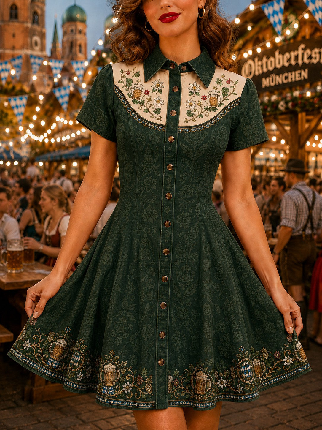Damenkleid mit Deutschland-Oktoberfest-Bier-Print