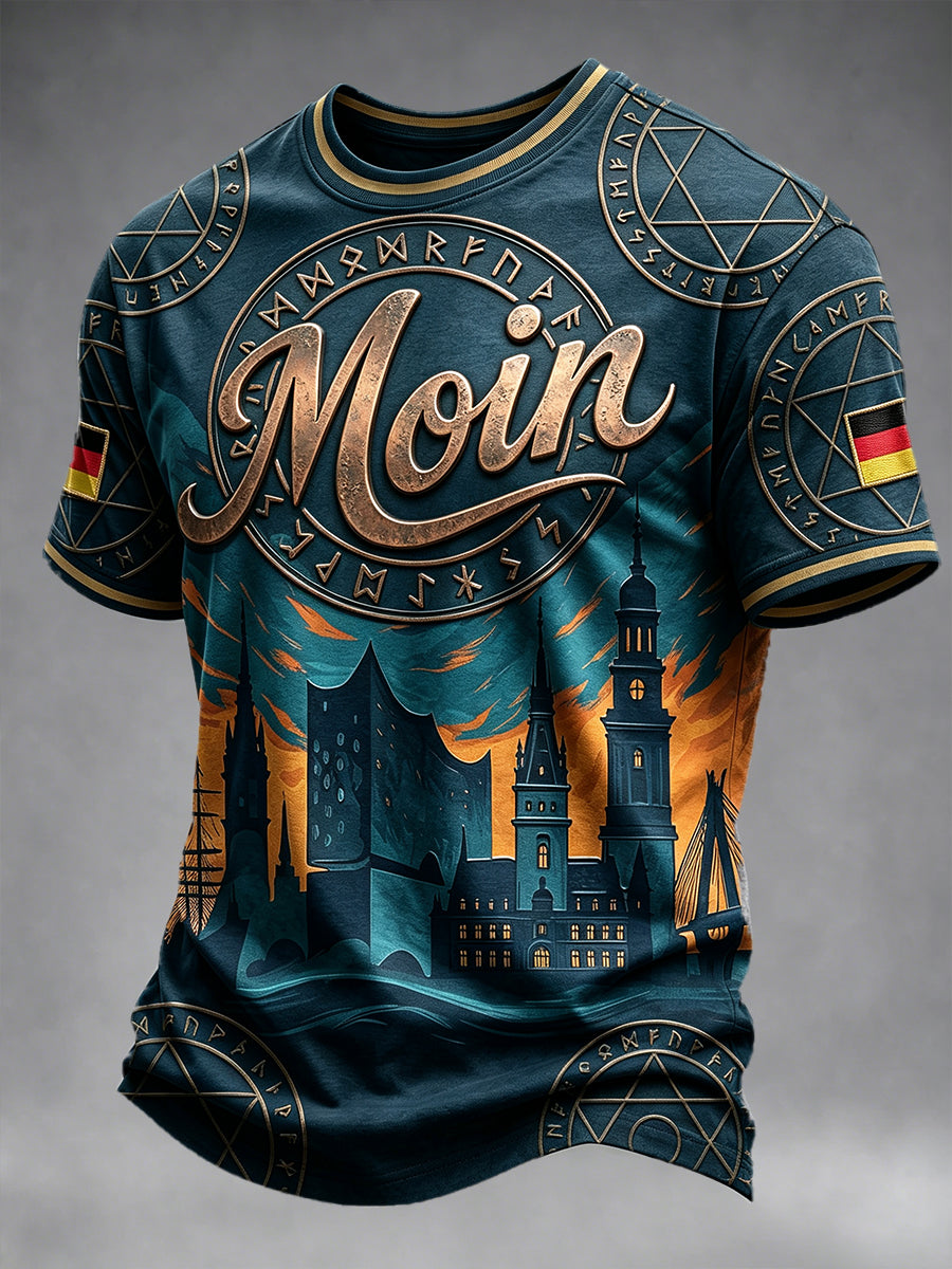 Herren Deutsch Hamburg 'Moin' Print Casual T-Shirt