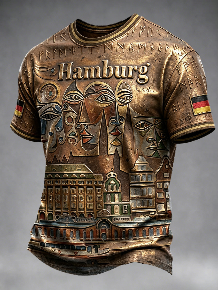 Herren Deutsch Hamburg Vintage Print Casual T-Shirt