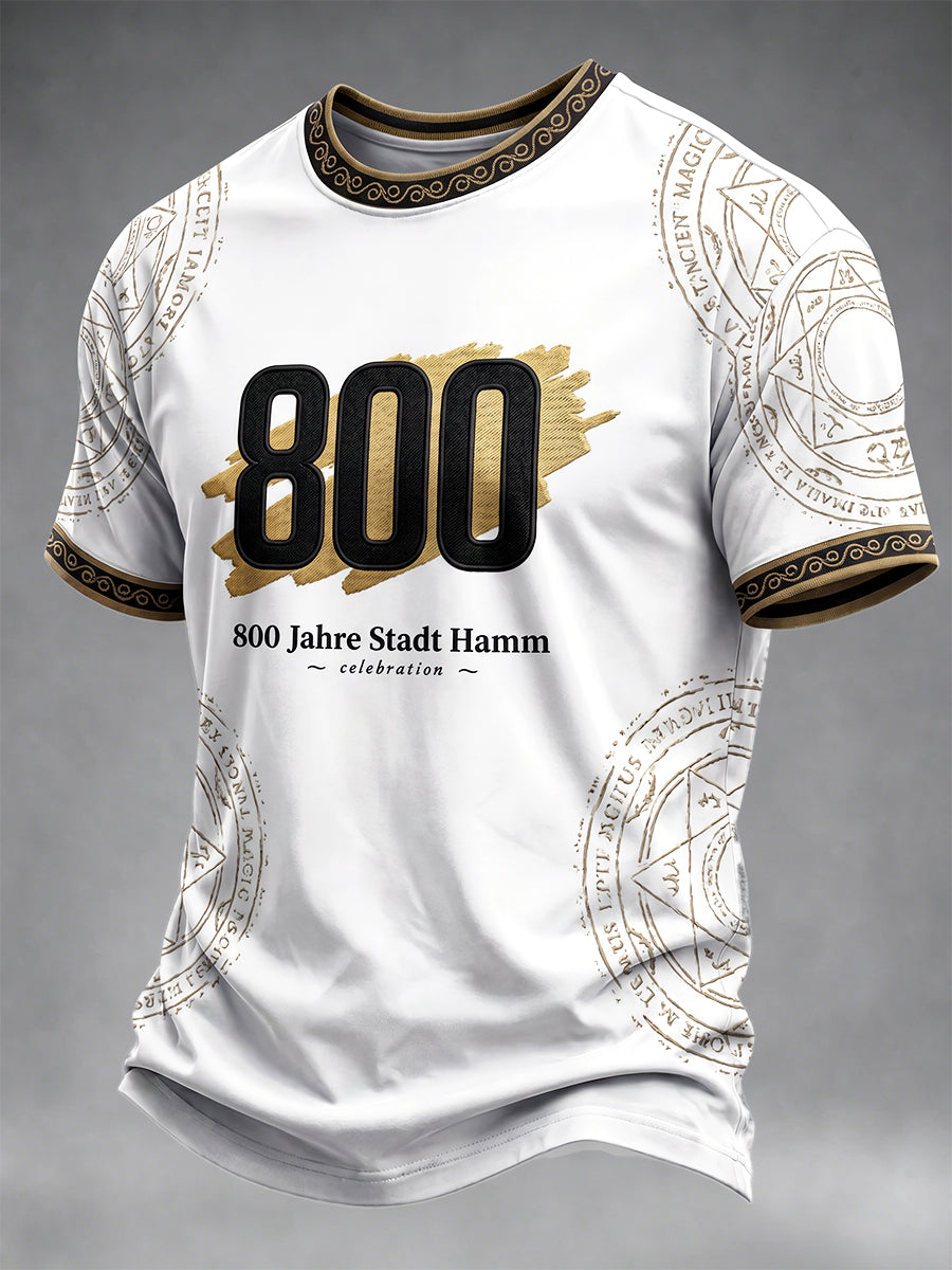 Herrenweißes, bedrucktes Freizeit-T-Shirt von German Hamm zum 800. Jubiläum