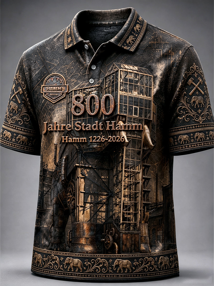 Herren-Poloshirt im Vintage-Stil zur 800-jährigen Jubiläumsfeier von Deutschland Hamm, lässig geschnitten