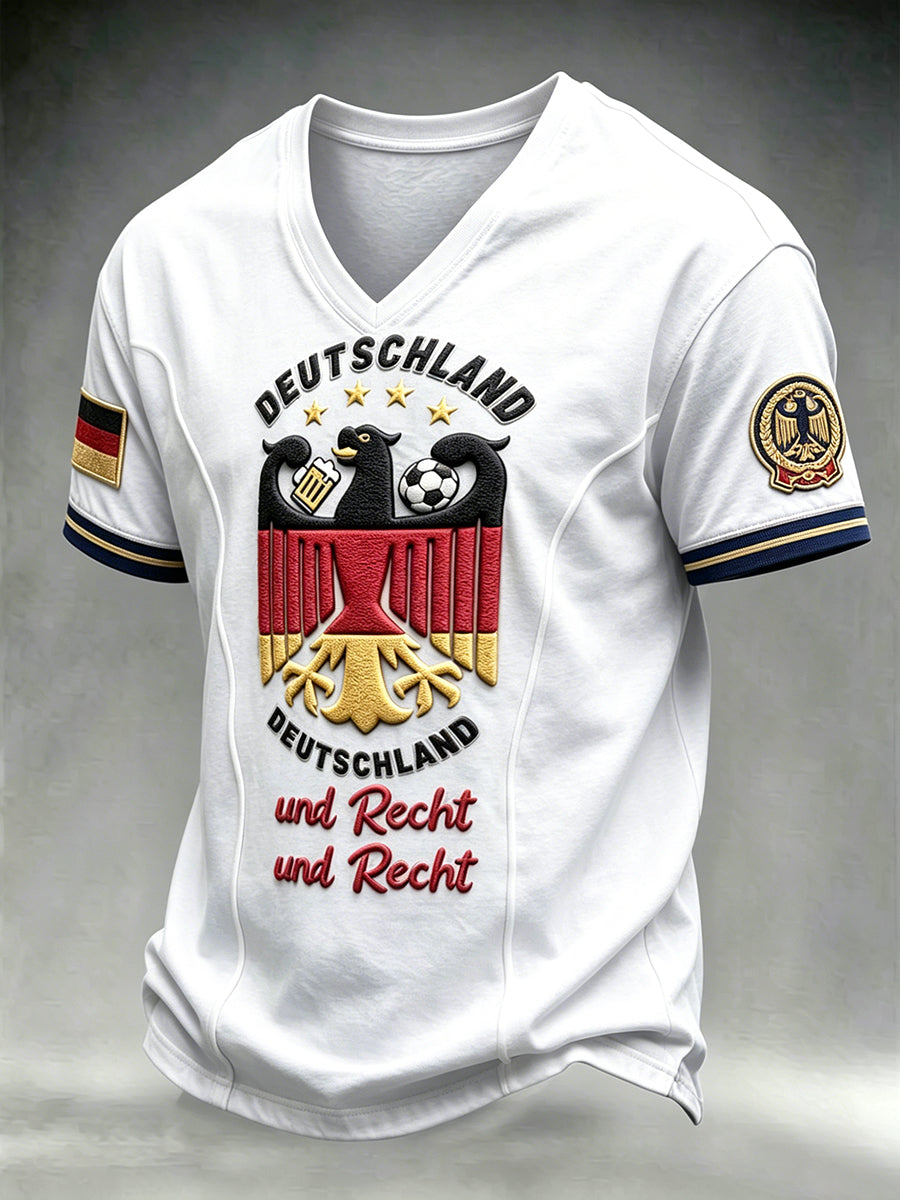 Herren Weiß Deutsch Fußball-Print Patchwork lässig Langarm T-Shirt