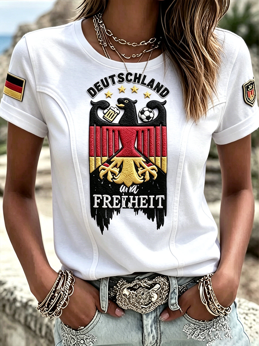 Damen Deutsches Fußball 3D-gedrucktes lässiges T-Shirt