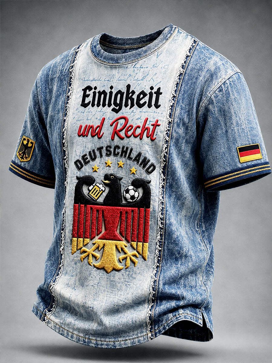 Herren-Fußball-Patchwork-Print-T-Shirt lässig