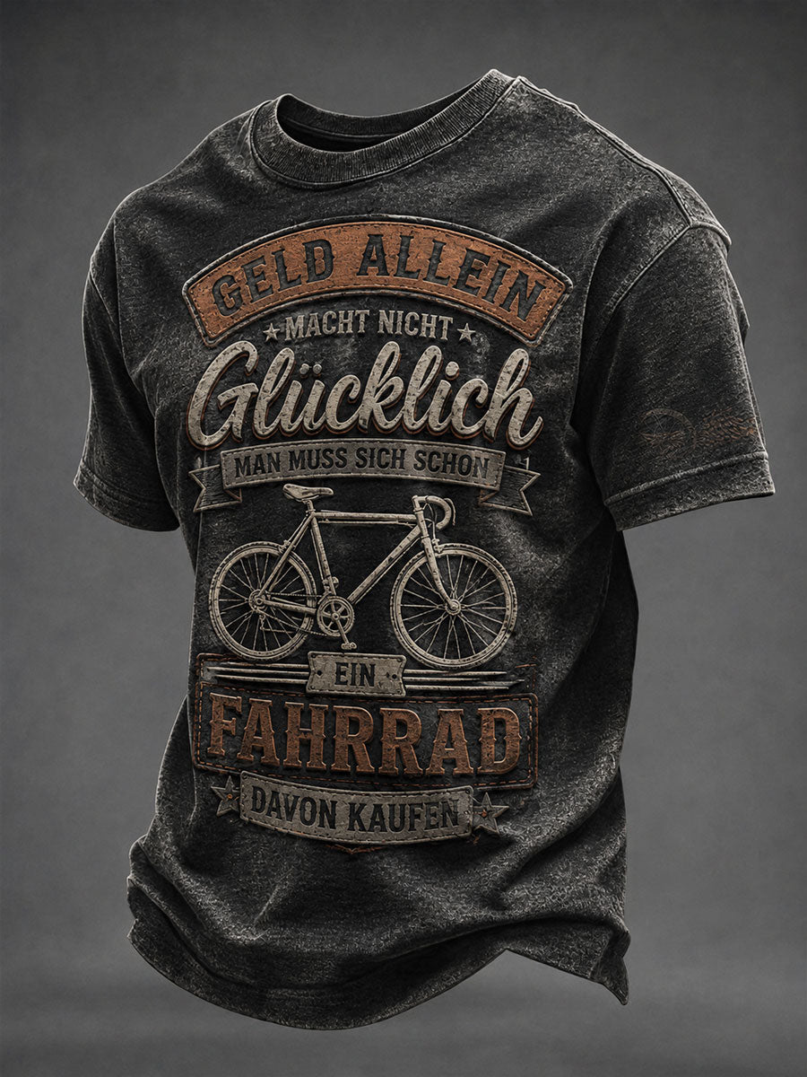 Herren-T-Shirt mit dem Spruch „Geld allein macht nicht glücklich“ und kurzen Ärmeln