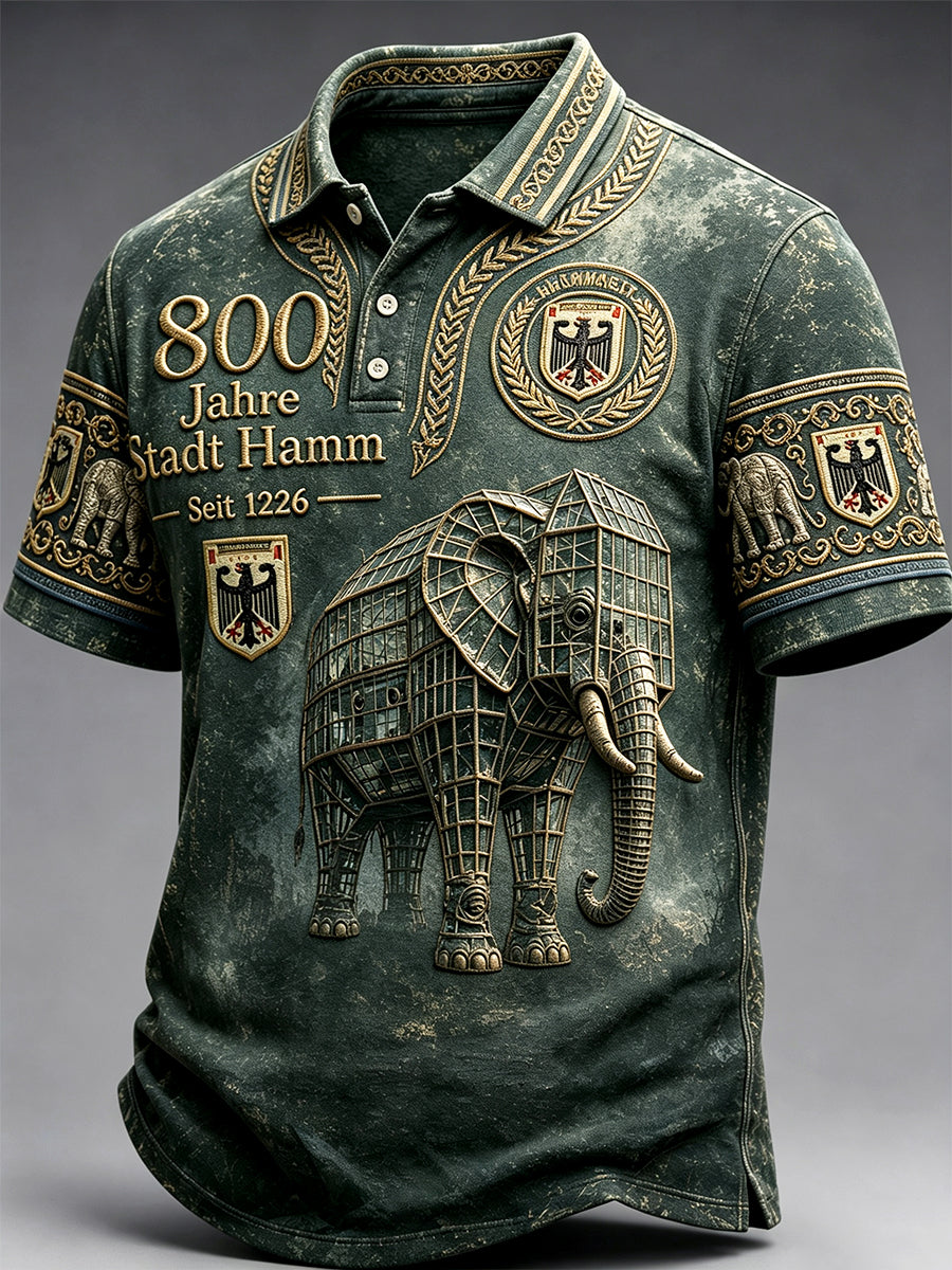 Herren Deutsches Hamm 800th Anniversary Retro Grün Bedrucktes lässiges Polos hirt