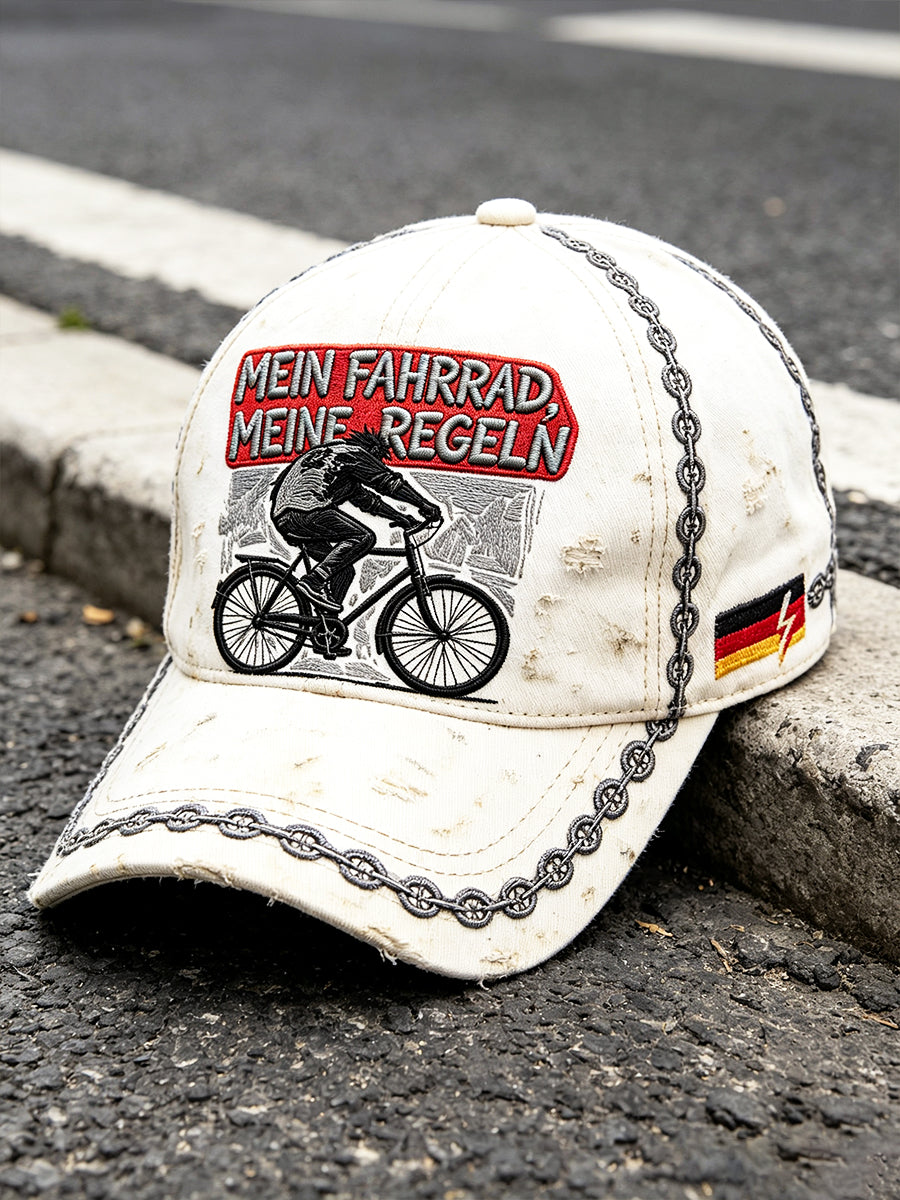 Weißer, deutscher Fahrraddruck, klassischer Freizeithut