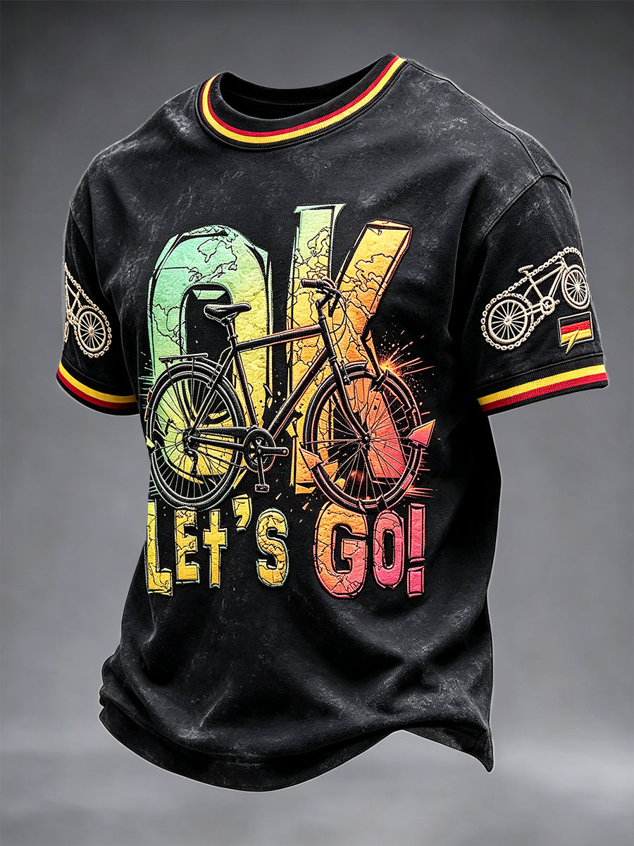 Herren-T-Shirt in Schwarz mit deutschem Fahrrad-Print, lässig und trendig