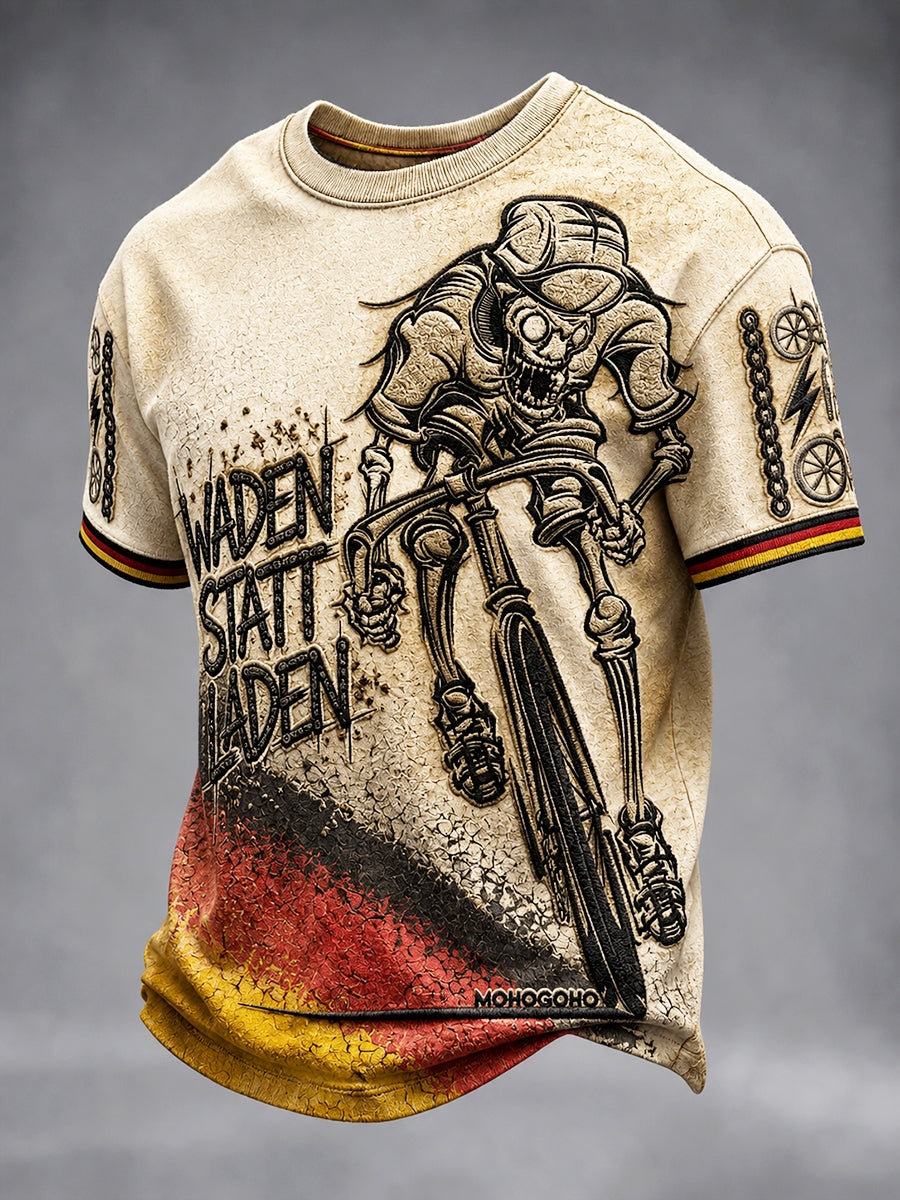 Herren-Vintage-T-Shirt mit deutscher Fahne, Fahrrad- und Graffiti-Print, lässig geschnitten