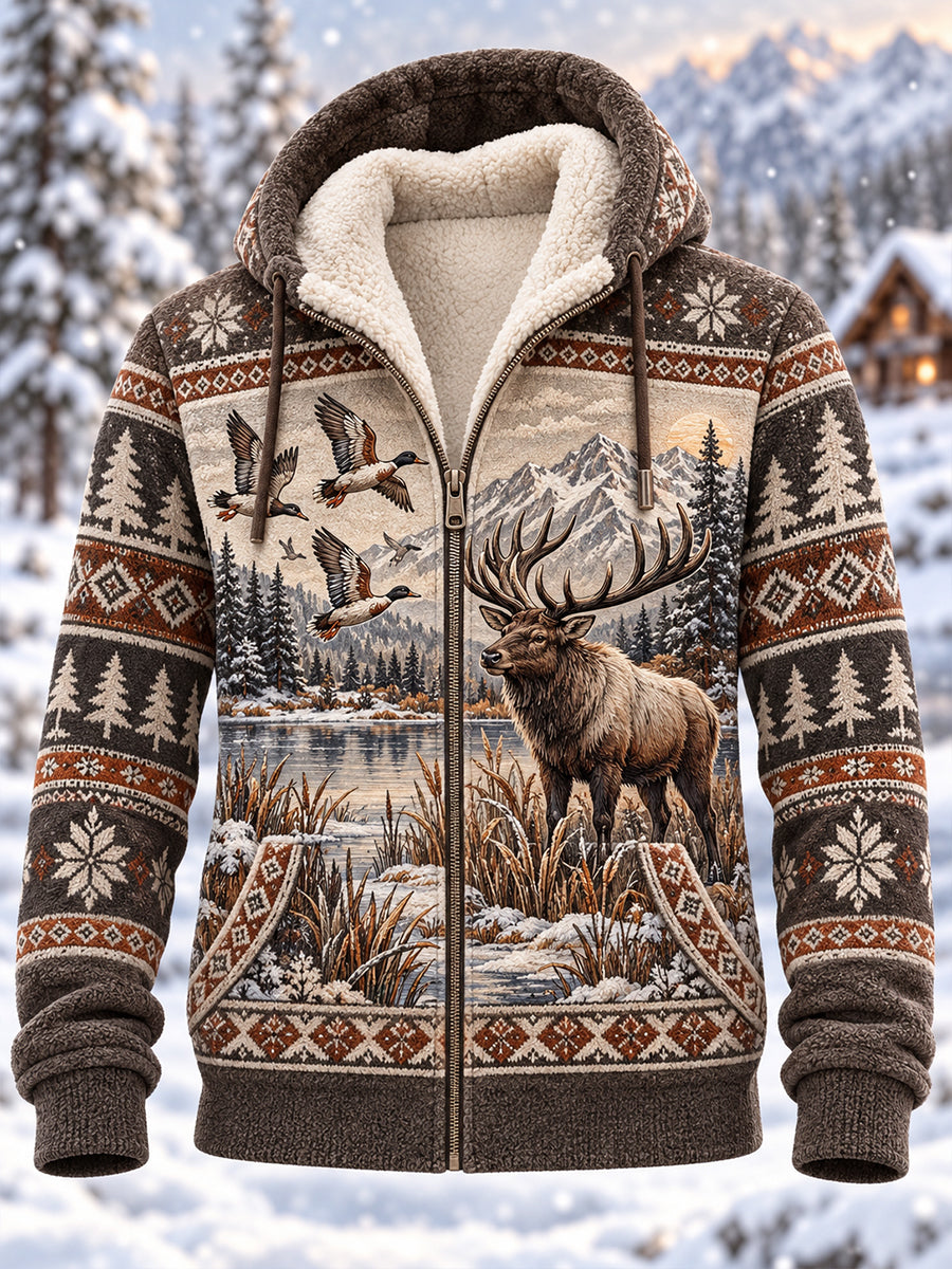 Women's Nordic Forest Animal Fleece-Lined Hoodie