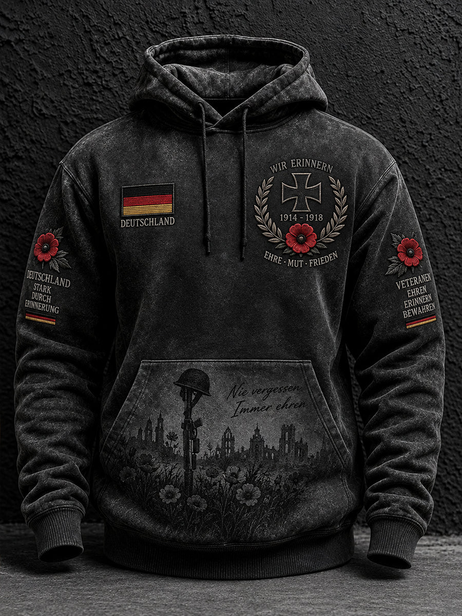 Men's Long-Sleeve Hooded Sweatshirt With Veteran Memorial Graphic Print