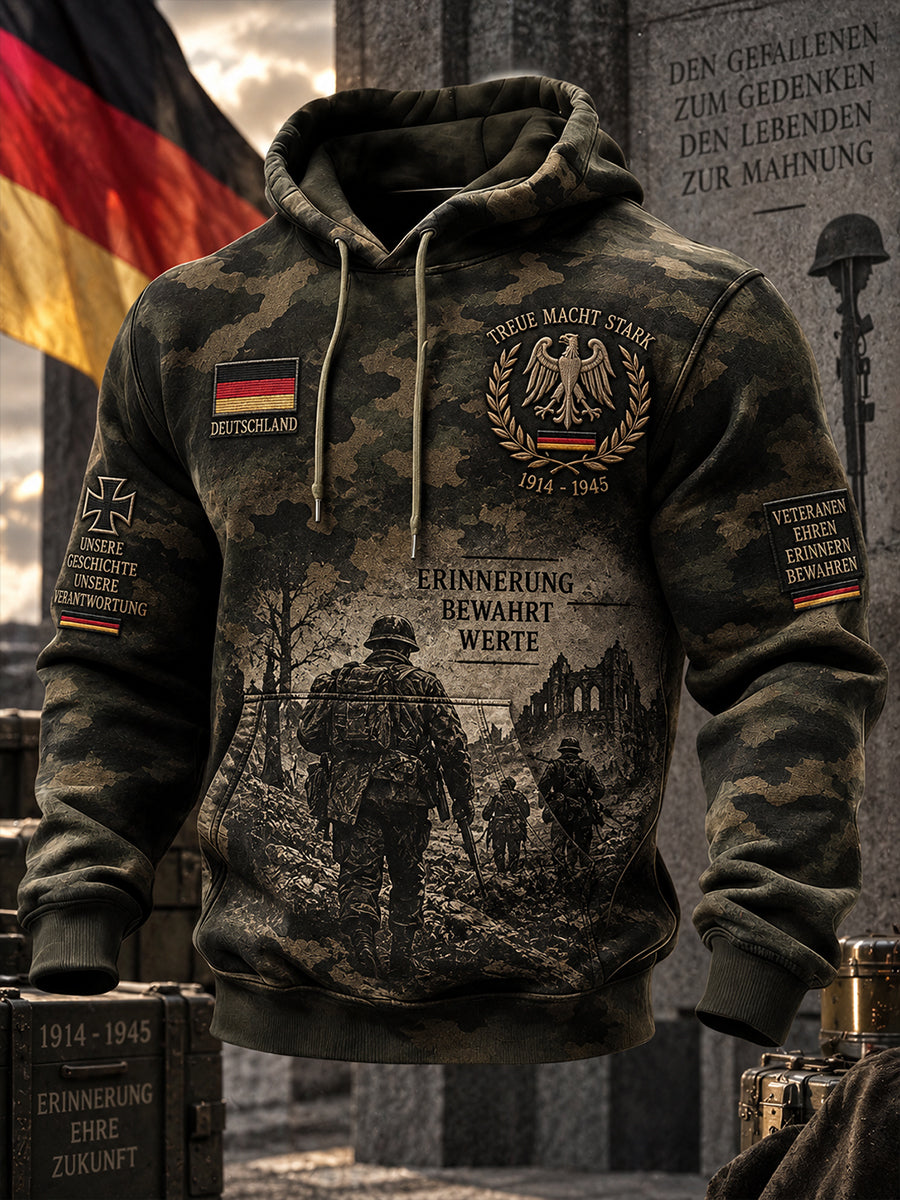 Men's Long-Sleeve Hooded Sweatshirt With Veteran Memorial Graphic Print