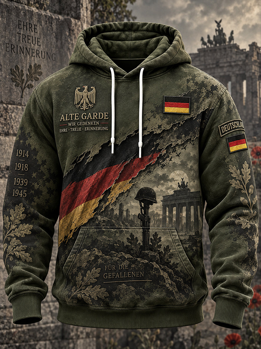Men's Long-Sleeve Hooded Sweatshirt With Veteran Memorial Graphic Print