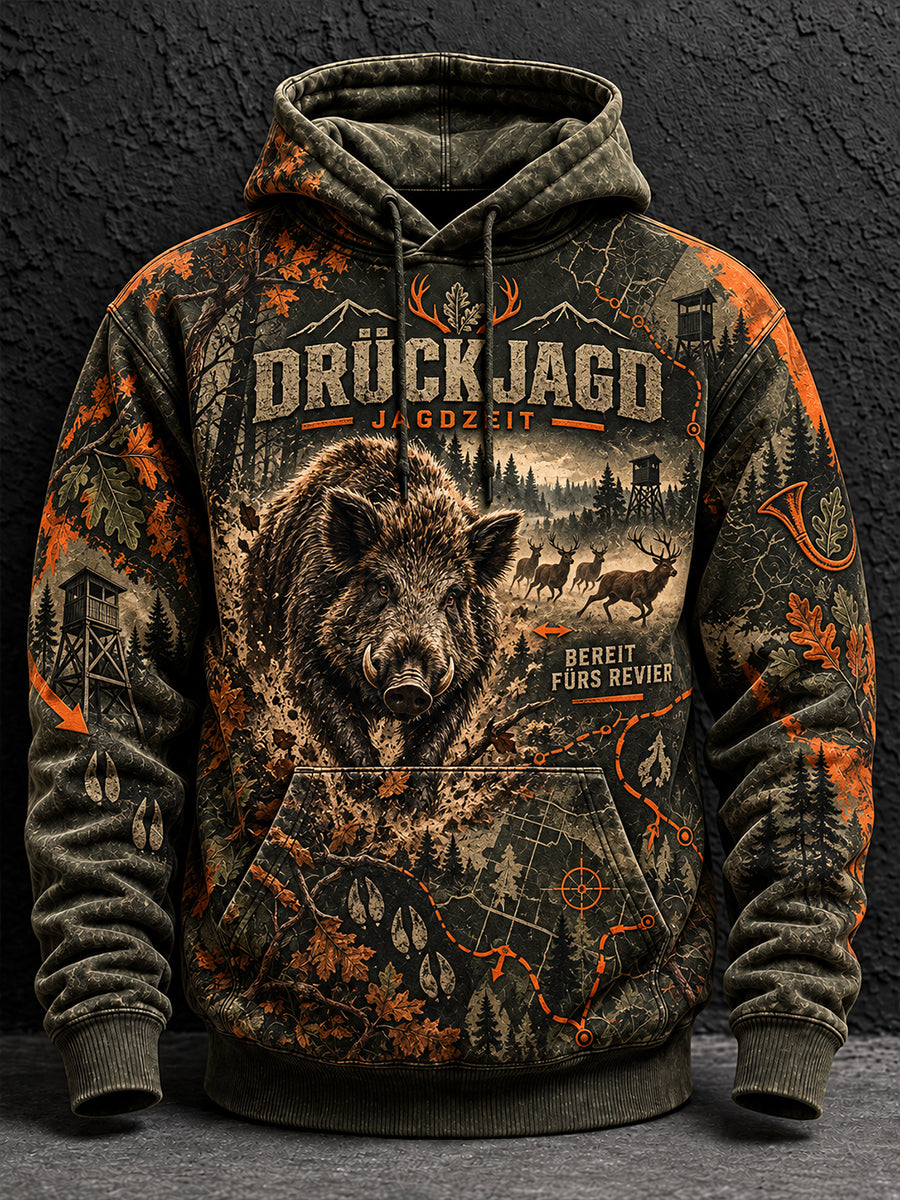 Men's German Hunting Season Oversized Drop-Shoulder Hoodie with Pockets
