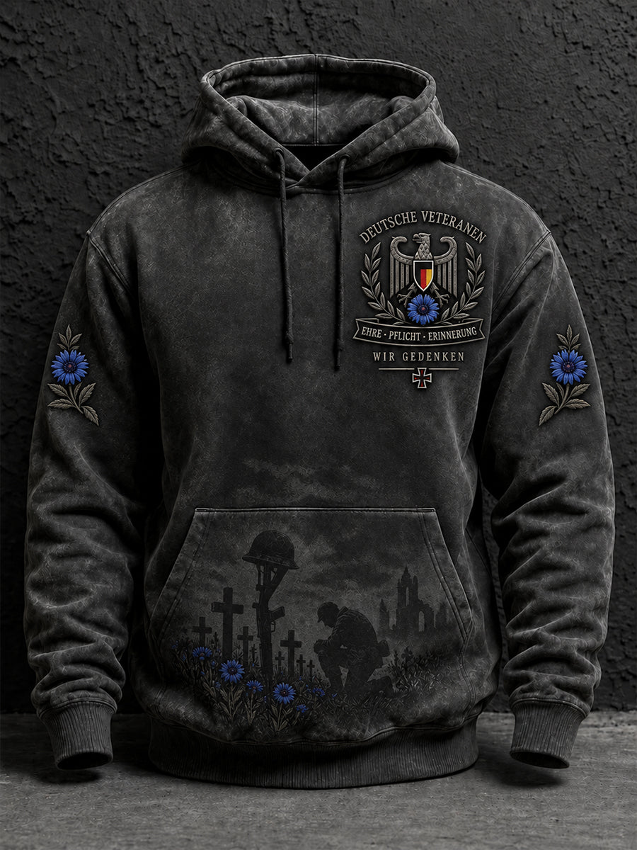 Men's Long-Sleeve Hooded Sweatshirt With Veteran Memorial Graphic Print