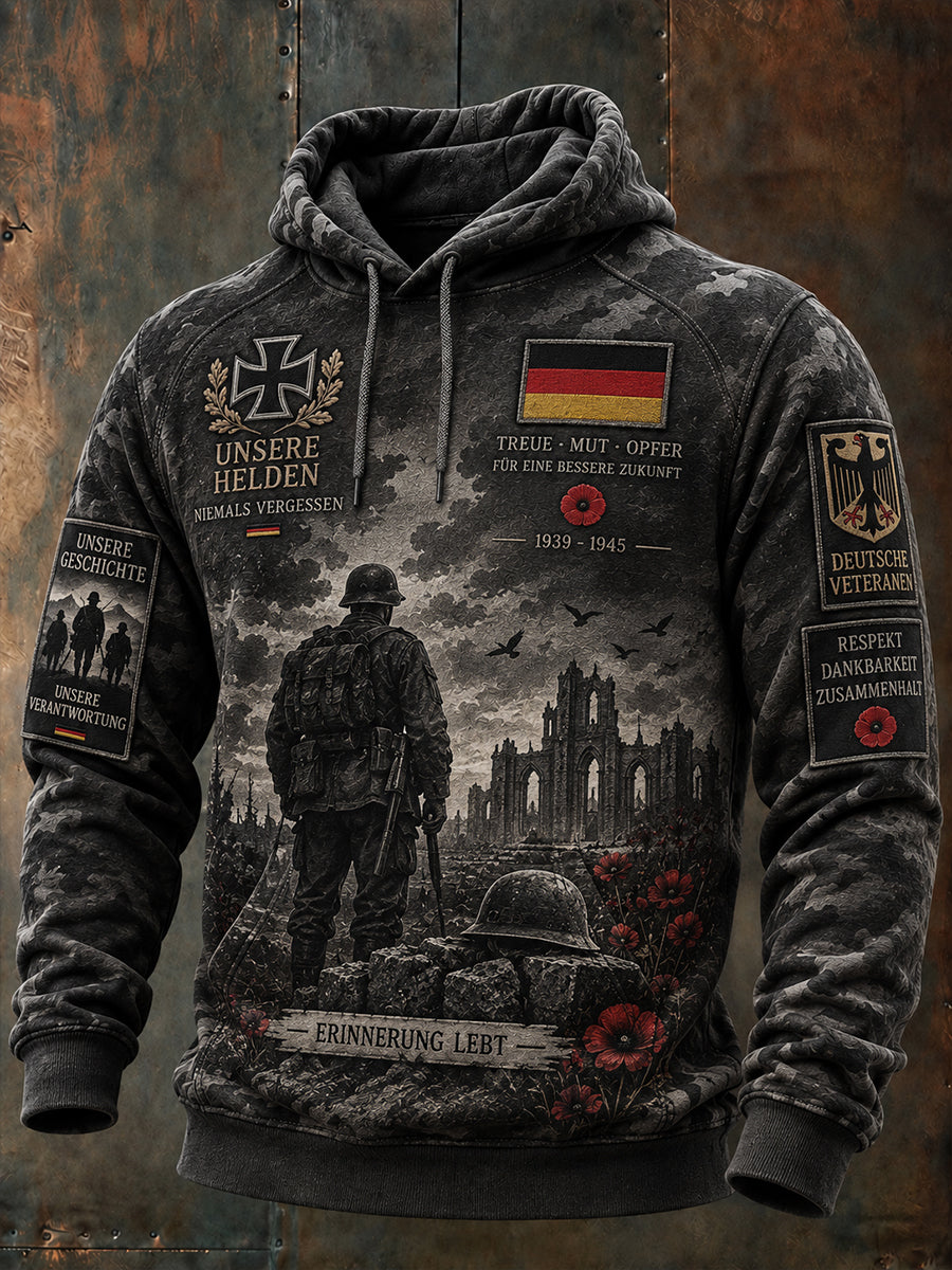 Men's Long-Sleeve Hooded Sweatshirt With Veteran Memorial Graphic Print