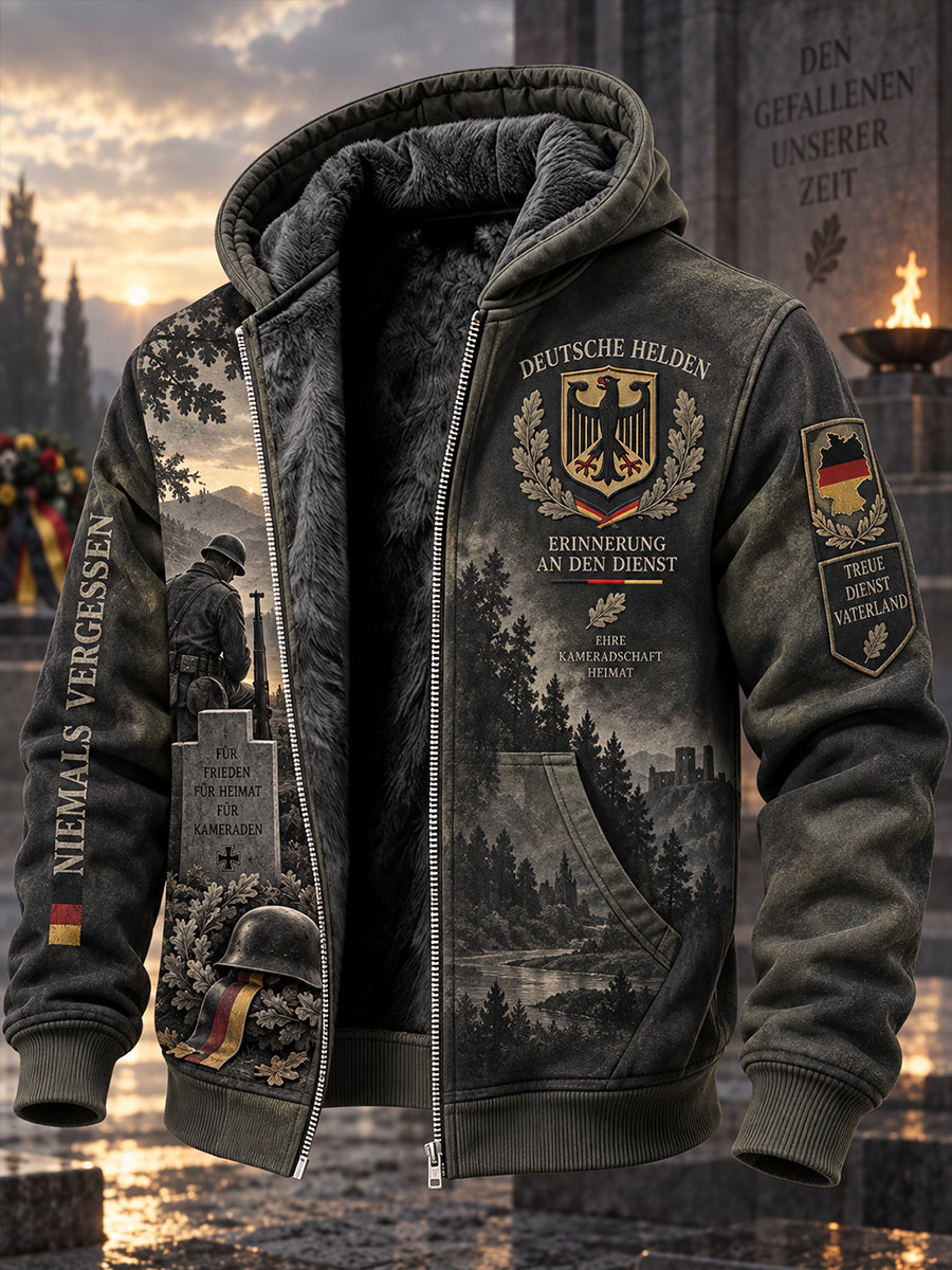 Men's Fleece-Lined Hoodie With Veteran Memorial Graphic Print