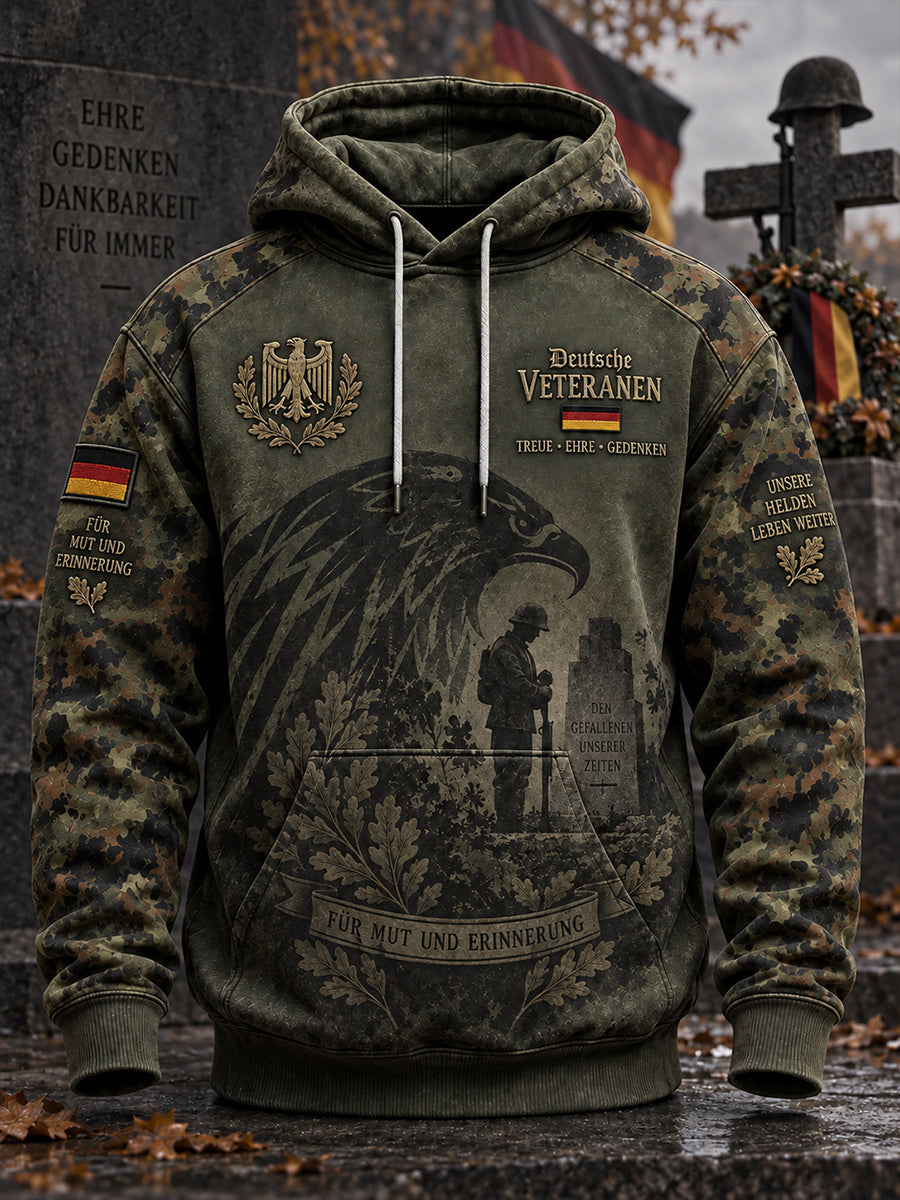 Men's Vintage-Style Hoodie With Remembrance Day Veteran-Themed Print