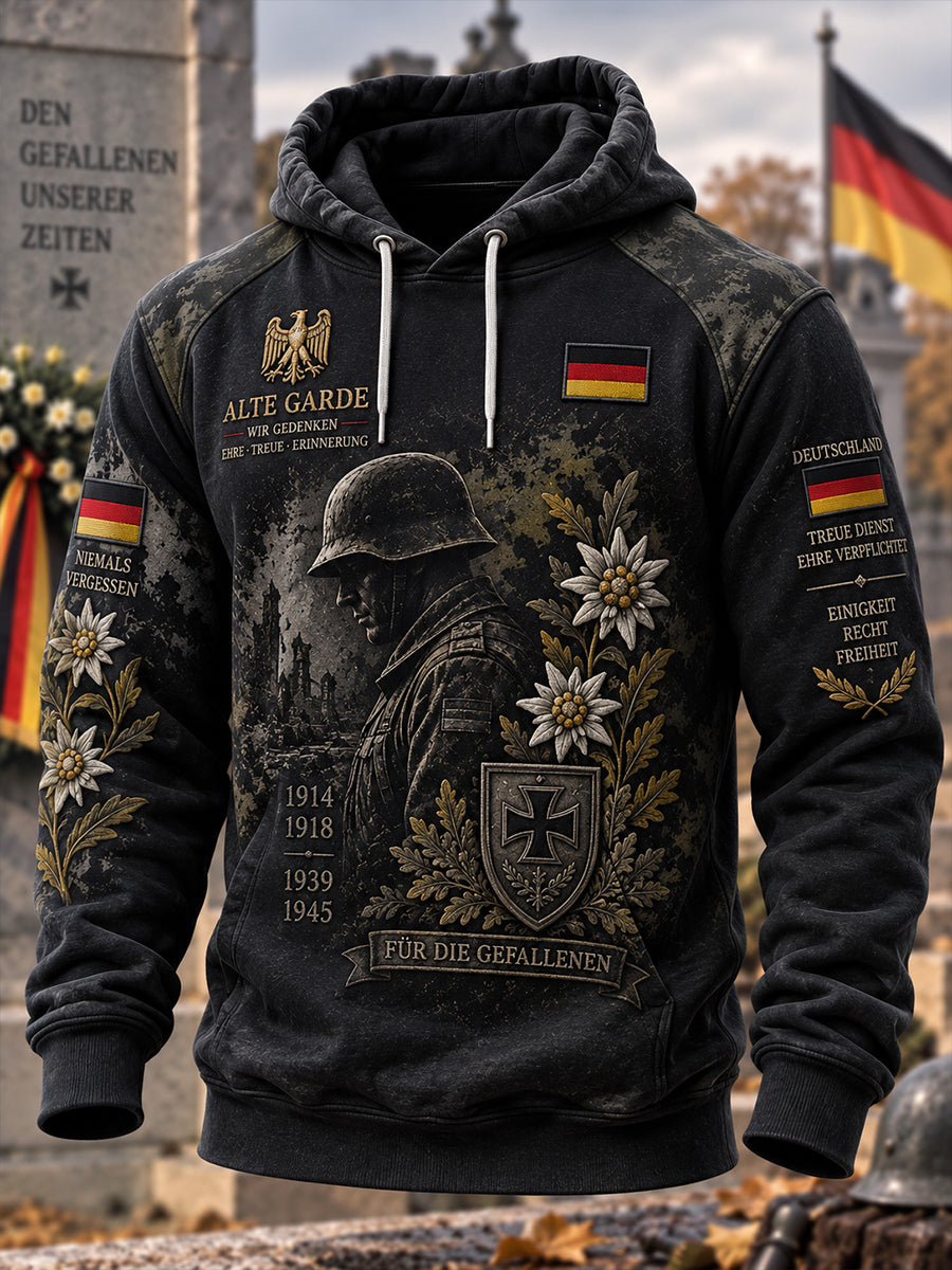 Men's Long-Sleeve Hooded Sweatshirt With Veteran Memorial Graphic Print